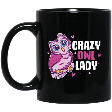 Crazy Owl Lady, Merry Xmas Gift For Owl Lover Purple Tone, Owl In Space Black Mug