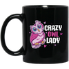 Crazy Owl Lady, Merry Xmas Gift For Owl Lover Purple Tone, Owl In Space Black Mug