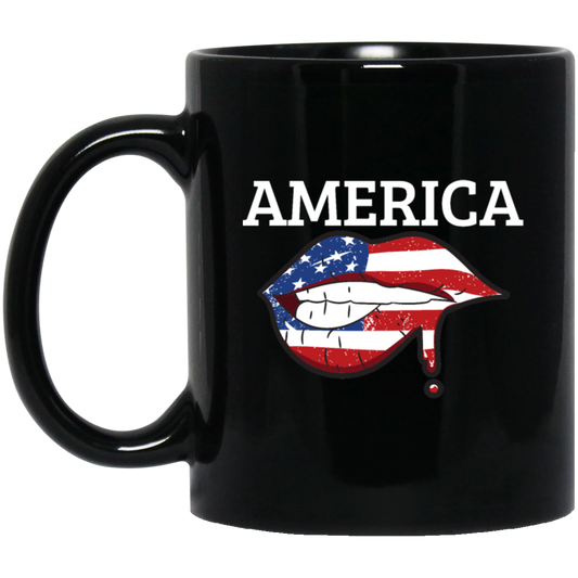 America Flag, USA Flag Lip, Sexy America, July 4th Gift, Best American Black Mug