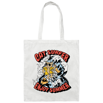 Cat Surfer Enjoy Summer, Surfing On The Beach, Summer Vacation Canvas Tote Bag