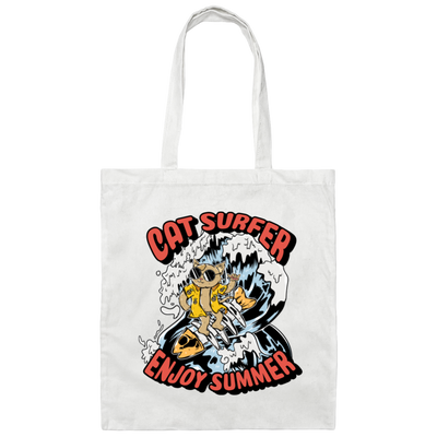 Cat Surfer Enjoy Summer, Surfing On The Beach, Summer Vacation Canvas Tote Bag