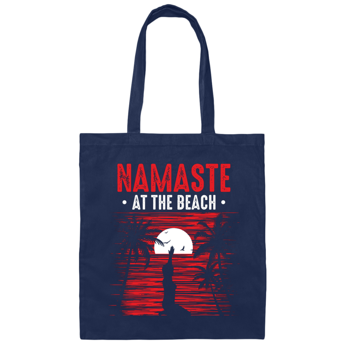 Namaste At The Beach, Retro Yoga, Yoga On Seaside Canvas Tote Bag