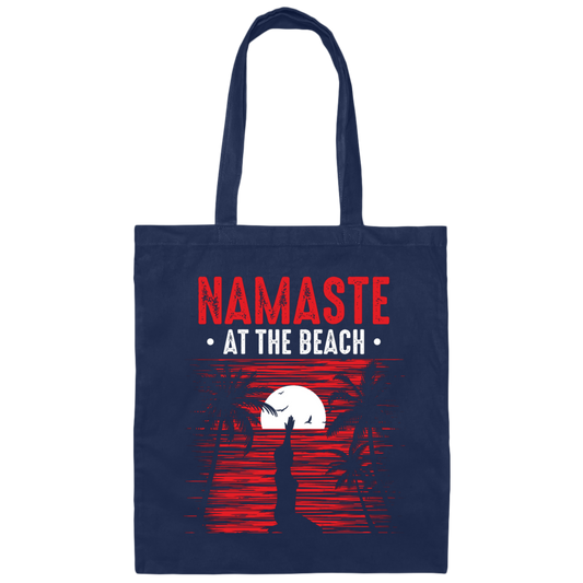 Namaste At The Beach, Retro Yoga, Yoga On Seaside Canvas Tote Bag