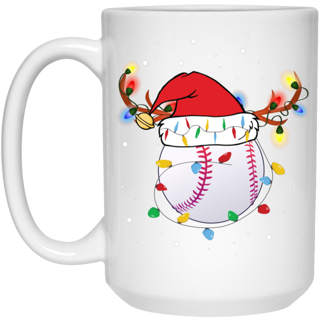 Baseball Christmas, Bright Light Line, Reindeer Xmas Horn, Merry Christmas, Trendy Christmas White Mug