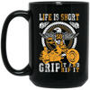 Life Is Short, So Grip It And Rip It, Retro Eagle, Motorbike Black Mug