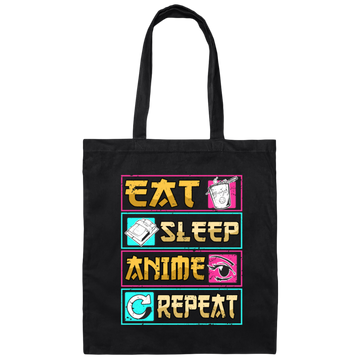 Funny Anime Eat Sleep Repeat Saying, Anime Fan Canvas Tote Bag