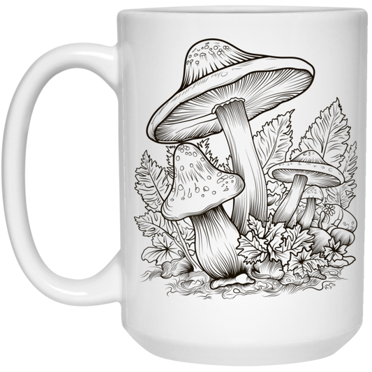 Aesthetic Mushroom, Cottagecore Design, Mushroom Lineart black White Mug