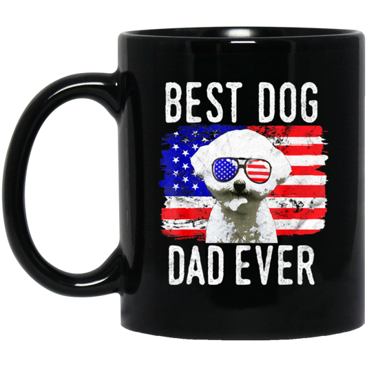 American Flag, Best Dog Dad Ever, Cute Dog, Love American Dog Black Mug