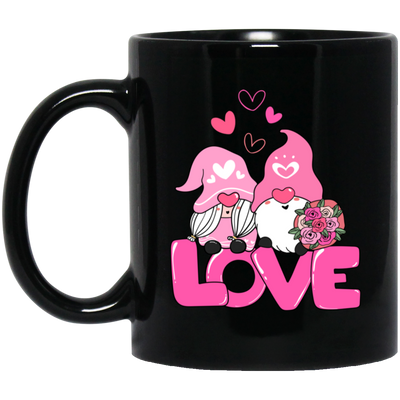 Gnome Couple, Cute Couple, Pink Gnome, Love Couple, Valentine's Day, Trendy Valentine Black Mug