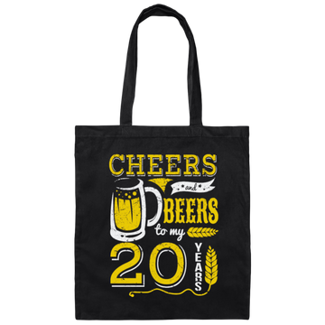 Cheers And Beers For 20th Birthday Gift Idea, Love 20th Birthday Canvas Tote Bag
