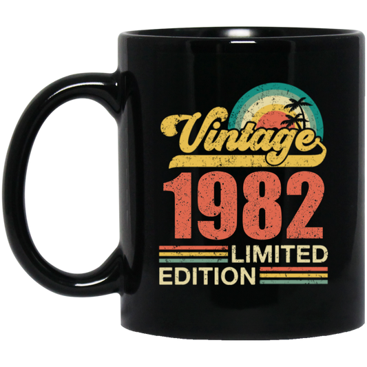 Hawaii 1982 Gift, Vintage 1982 Limited Gift, Retro 1982, Tropical Style Black Mug