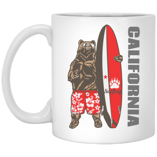 California Bear, Surfboard California, Love California, Surfboard White Mug