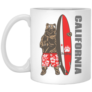 California Bear, Surfboard California, Love California, Surfboard White Mug