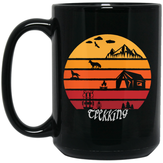 Trekking Camping Hiking Vintage And Retro Camping Outdoor With A Tent And Animals Black Mug