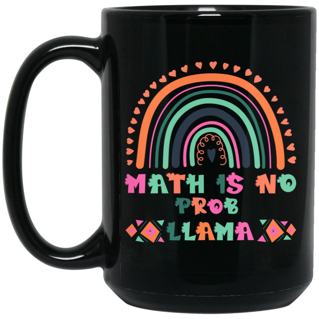 Math Is No Prob-Llama, No Problem, Retro Rainbow Black Mug