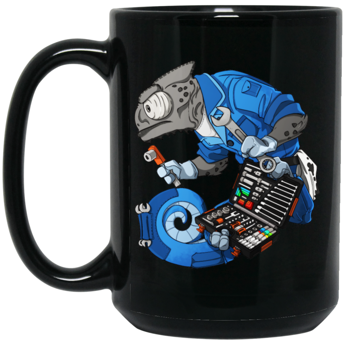 Car Mechanic, Chameleon Monster, Mechanic Monster, Big Mechanic Black Mug
