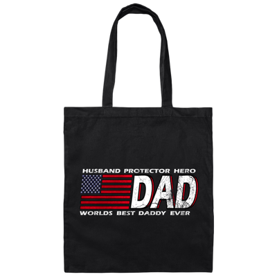 DAD Worlds, Best Daddy Ever, Husband Gift, Husband Protector Hero Canvas Tote Bag