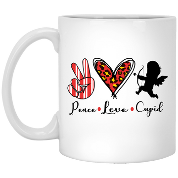 Peace Love Cupid, Leopard Heart, Cupid Lover, Valentine's Day, Trendy Valentine White Mug