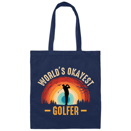 World's Okayest Golfer, Retro Golfing, Golf Player Canvas Tote Bag