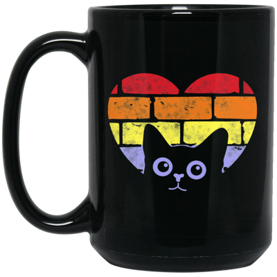 Cat In My Heart, Cat And Wall Retro Style, Cat Lover Gift, Retro Cat Black Mug