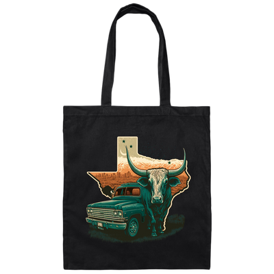 Texas Lover, Cow And Car, Texas City, Love Texas, Love Cow In Texas Canvas Tote Bag