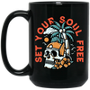 Set Your Soul Free, Cool Skull, Palm Tree On The Beach Black Mug