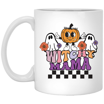 Witchy Mama, Pumpkin And Boos, Spooky Halloween White Mug
