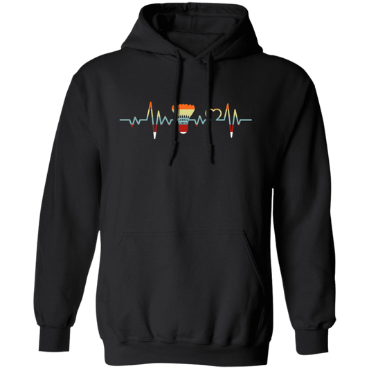 Badminton Heartbeat, Badminton Player Gift, Love Retro Badminton Pullover Hoodie