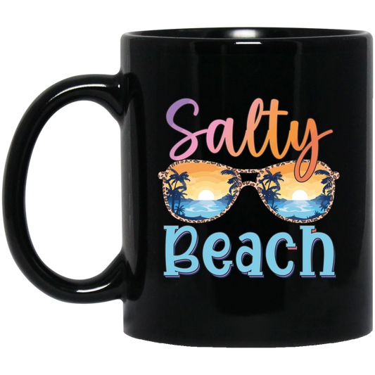 Salty Beach, Summer Vacation, Sunglasses With Sea Black Mug
