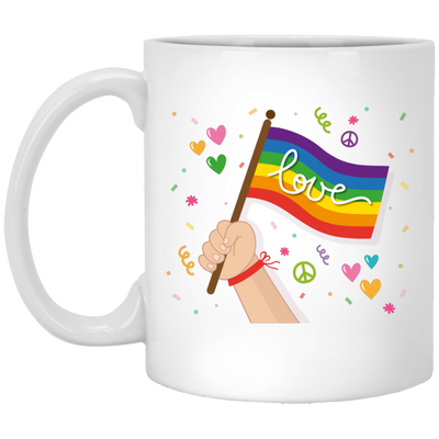 Pride Month, LGBT Gifts, LGBT Flag, Love And Peace White Mug