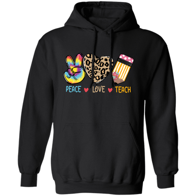 Peace Love Teach, Colorful Peace, Leopard Love Pullover Hoodie