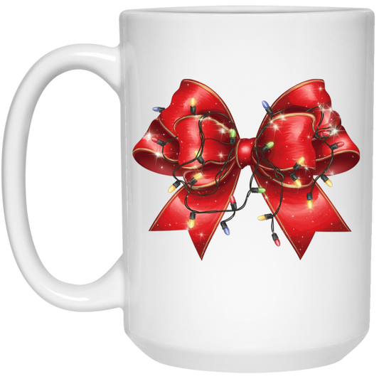 Red Bow, Christmas Light, Love Xmas, Bling Christmas White Mug