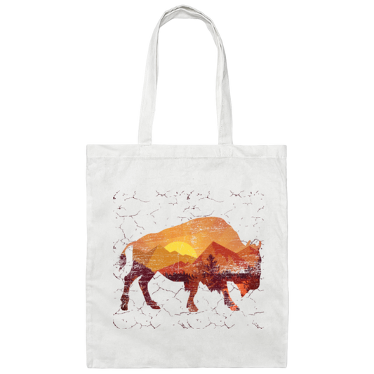 Buffalo Wild, Sunset Buffalo Color, Buffalo With Herd Canvas Tote Bag