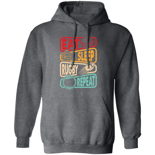 Eat, Sleep, Rugby, Repeat, Retro Rugby, Rugby Lover Pullover Hoodie