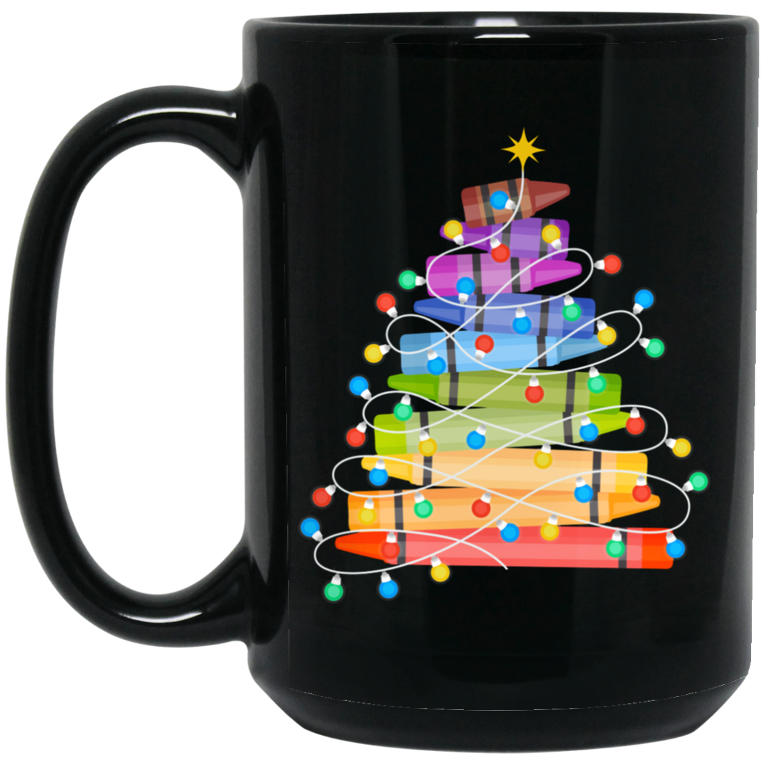 Crayon Xmas Tree, Xmas Tree Made From Crayon, Xmas Lights, Merry Christmas, Trendy Christmas Black Mug