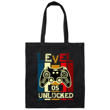 Gamer Love Gift, Level 5 Unlocked, Retro Style For 5th Birthday, Love 5th Canvas Tote Bag