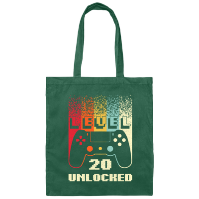 Retro 20th Birthday Gift, Level 20 Unlocked, Play Gaming Lover Canvas Tote Bag