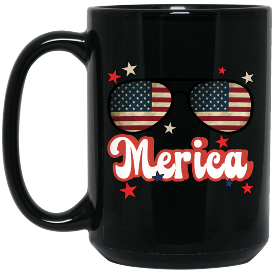 Sunglasses America, American Flag, Star America Black Mug