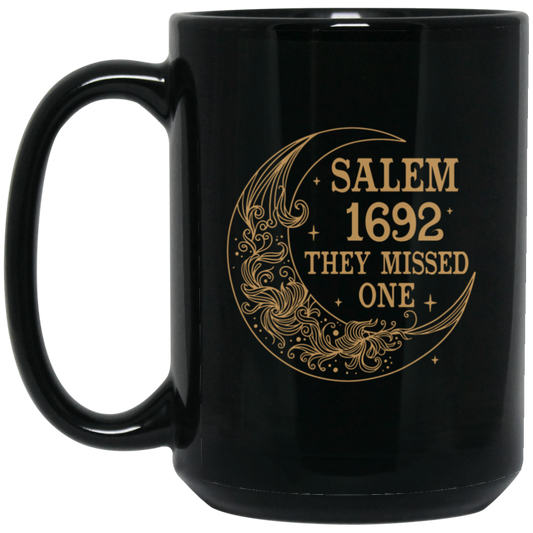 Salem 1692, They Missed One, Salem Floral Moon Black Mug