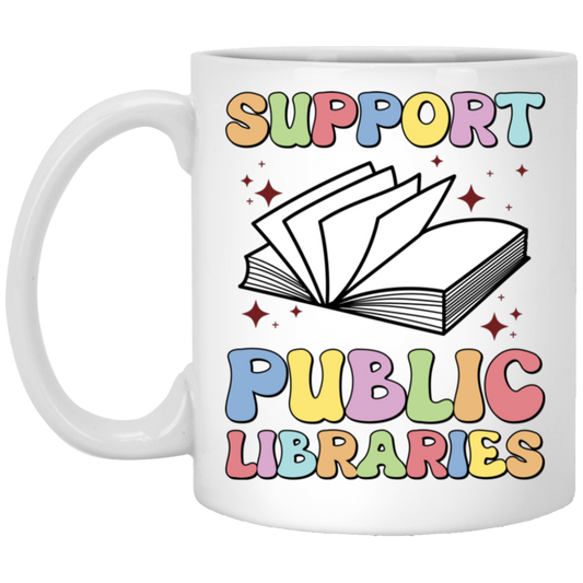 Support Public Libraries, Love Read, Groovy Bookworm White Mug