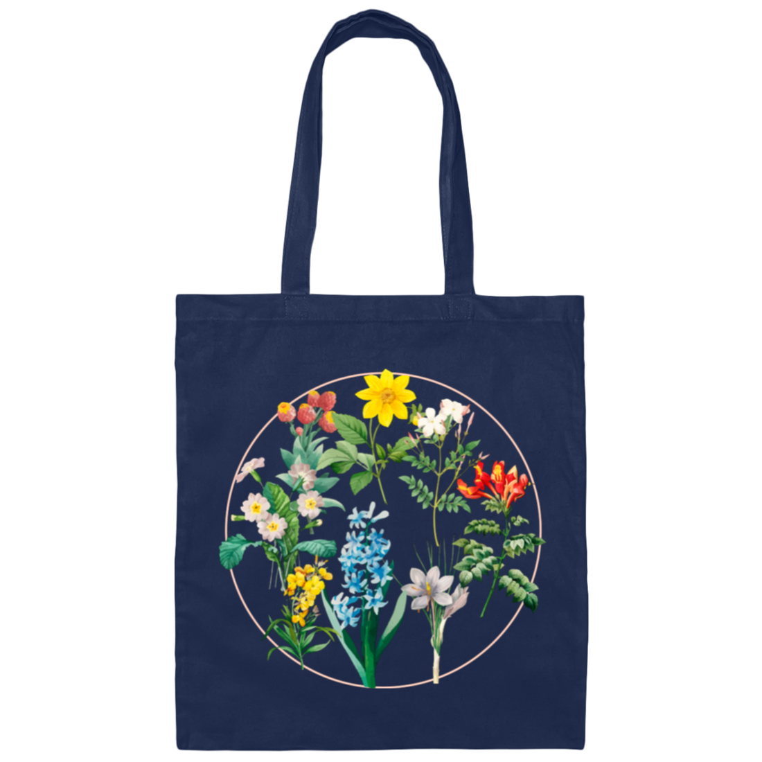Wild Flowers, Lady Gift, Flowers in A Circle, Love Flowers Canvas Tote Bag