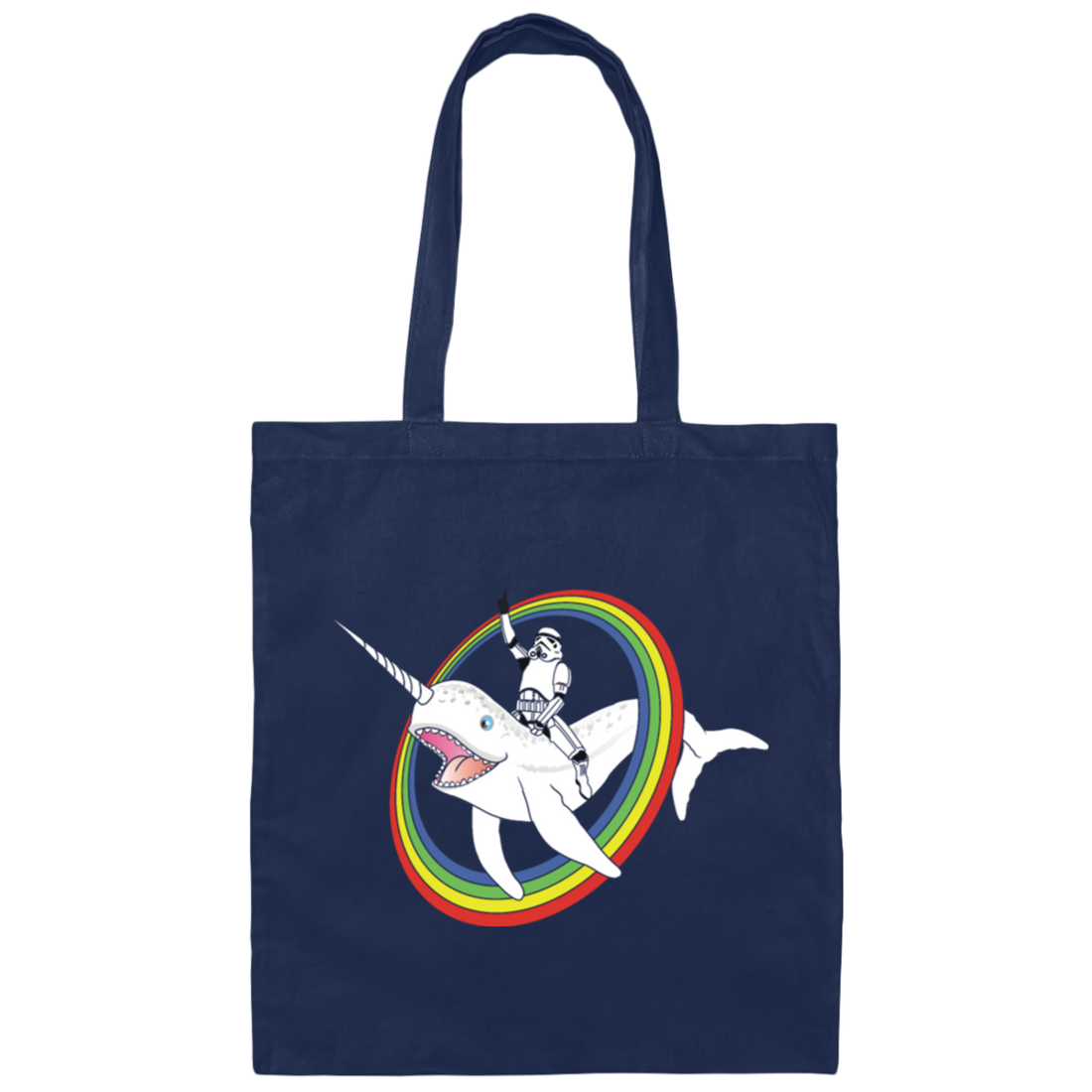 Retro Narwhal, Narwhal Rainbow Stormtrooper Canvas Tote Bag