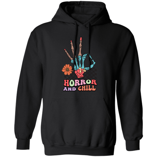 This Horror And Chill, Skeleton Hand, Okay Sign, Groovy Skeleton Pullover Hoodie will give you a cool, unique look. Made of a soft and comfortable fabric, it features high-quality screen-printed graphics and is perfect for any casual or formal occasion. Show your individuality with this stylish and unique hoodie.