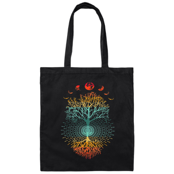 Retro Phases of the Moon Vintage Retro 60s 70s Vibe Tree Canvas Tote Bag