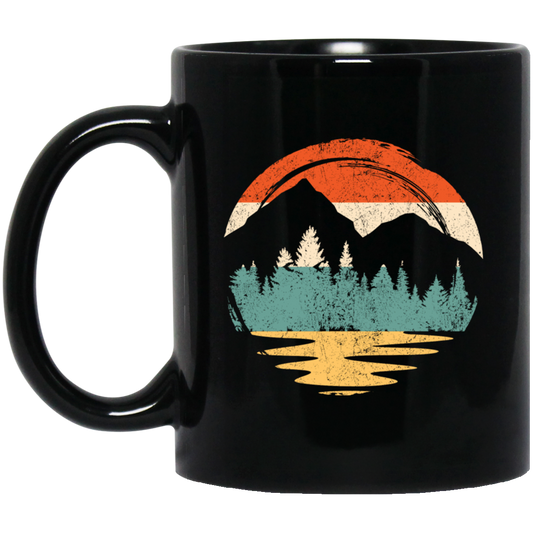 Vintage Mountain, Beach River Forest, Natural Retro, Sunset Cool Black Mug