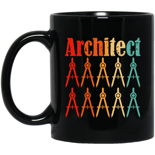 Architecture Student, Architect Compass Retro, Love Math, Love Compass Black Mug