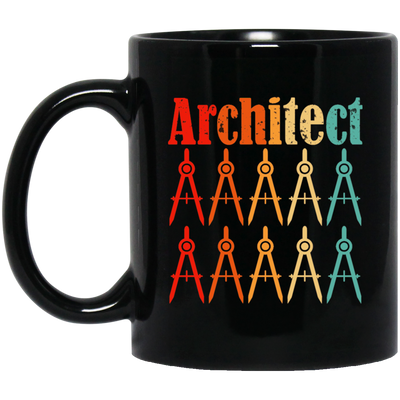 Architecture Student, Architect Compass Retro, Love Math, Love Compass Black Mug