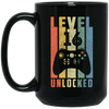 Level 16 Unlocked, 16th Video Gamer, 16th Birthday Gift, Retro 16th Gift Black Mug