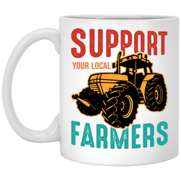 Support Your Local Farmer, Farming, Retro Farmer White Mug