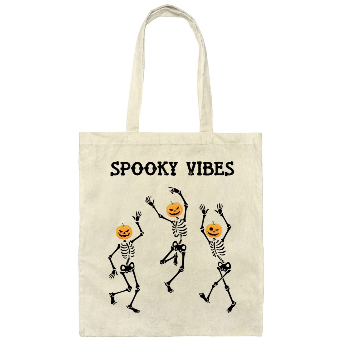 Spooky Vibes, Dancing Skeleton, Happy Halloween Canvas Tote Bag